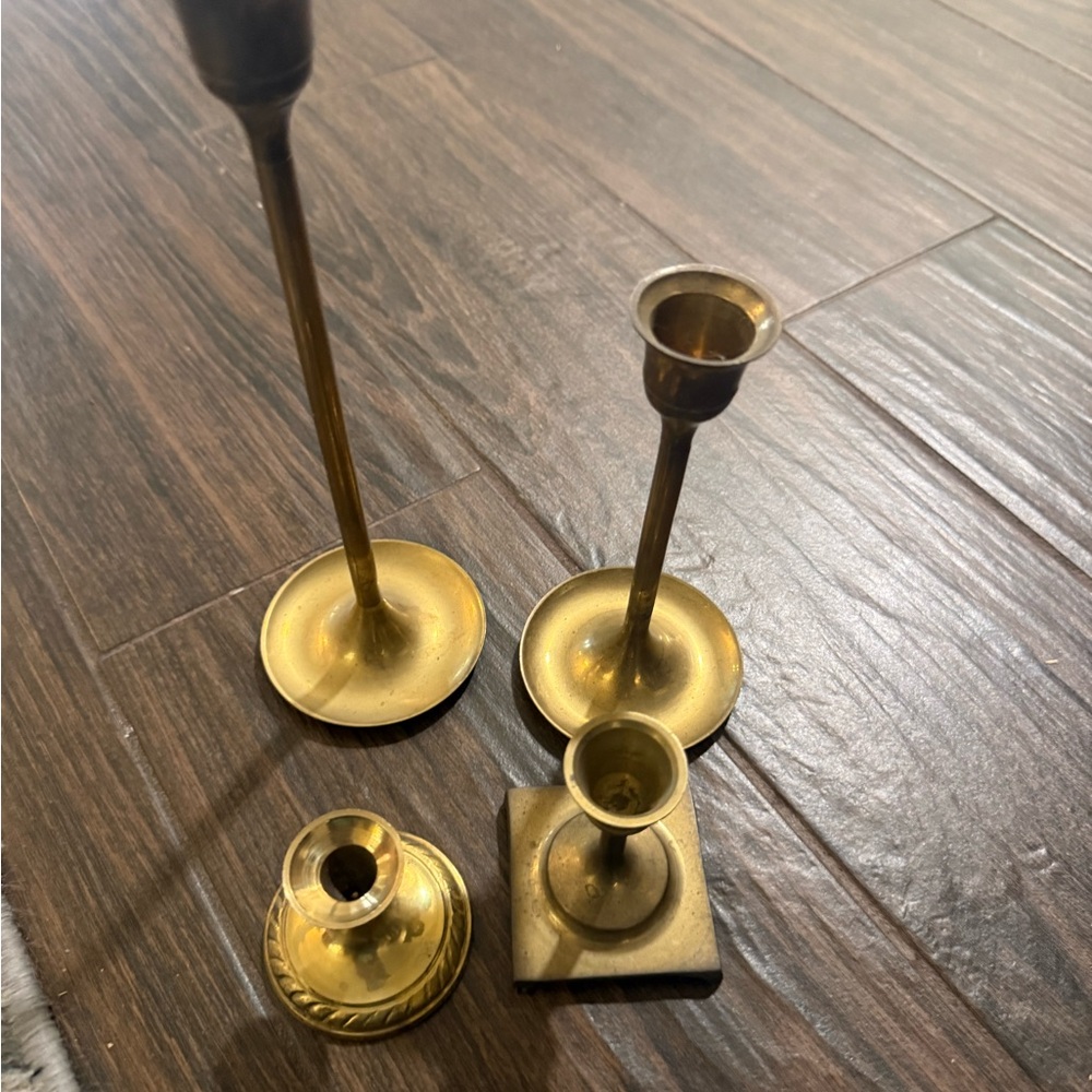 Set of Gold Brass Candle Holders